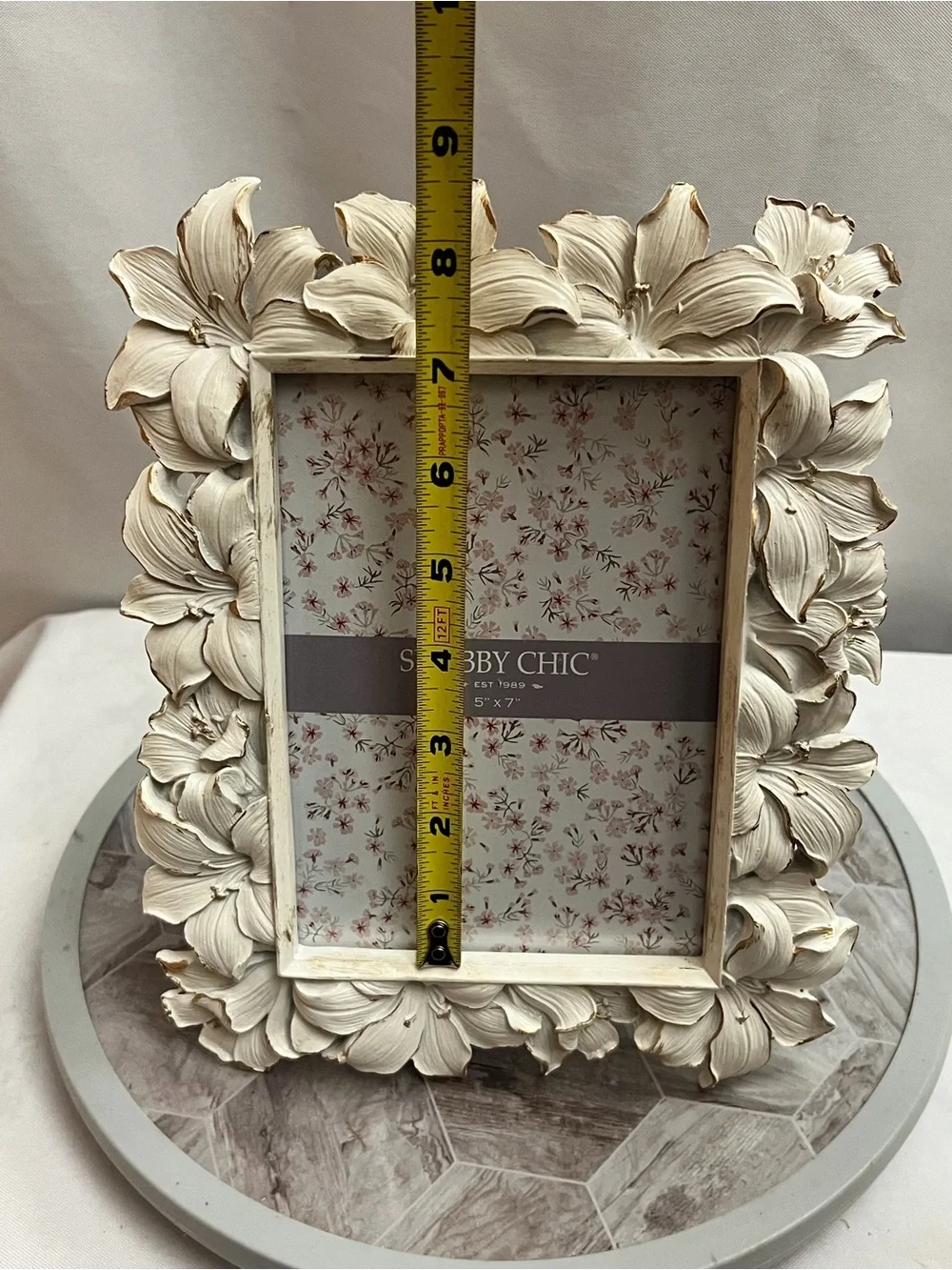 Shabby Chic Floral Lily 5x7 Distressed Picture Frame Ivory Tabletop Wall Decor